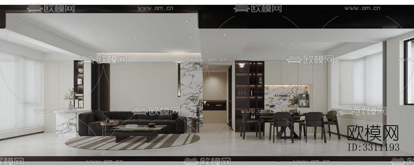 现代客餐厅效果图下载（渲染图2）