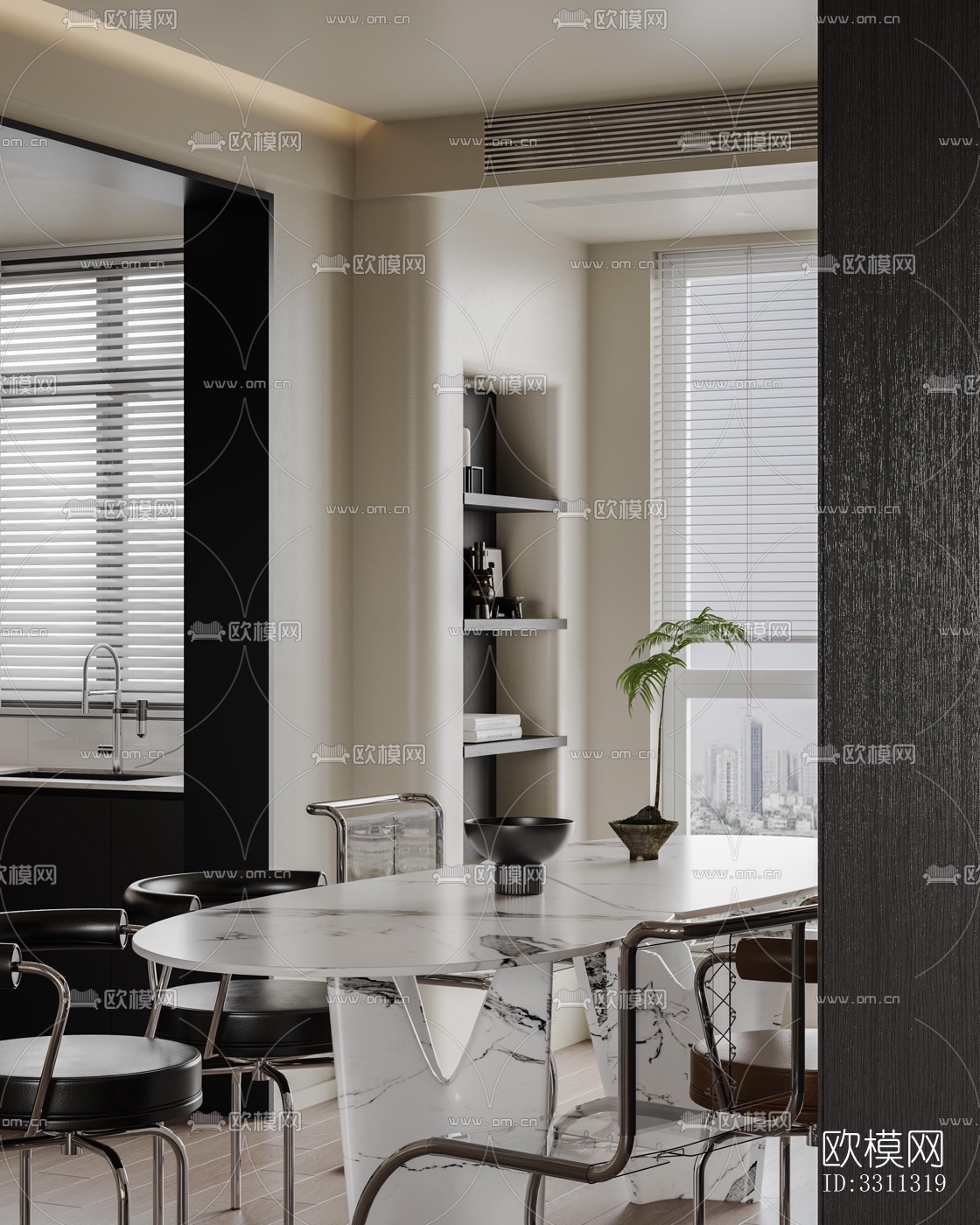 现代客餐厅效果图下载（渲染图6）