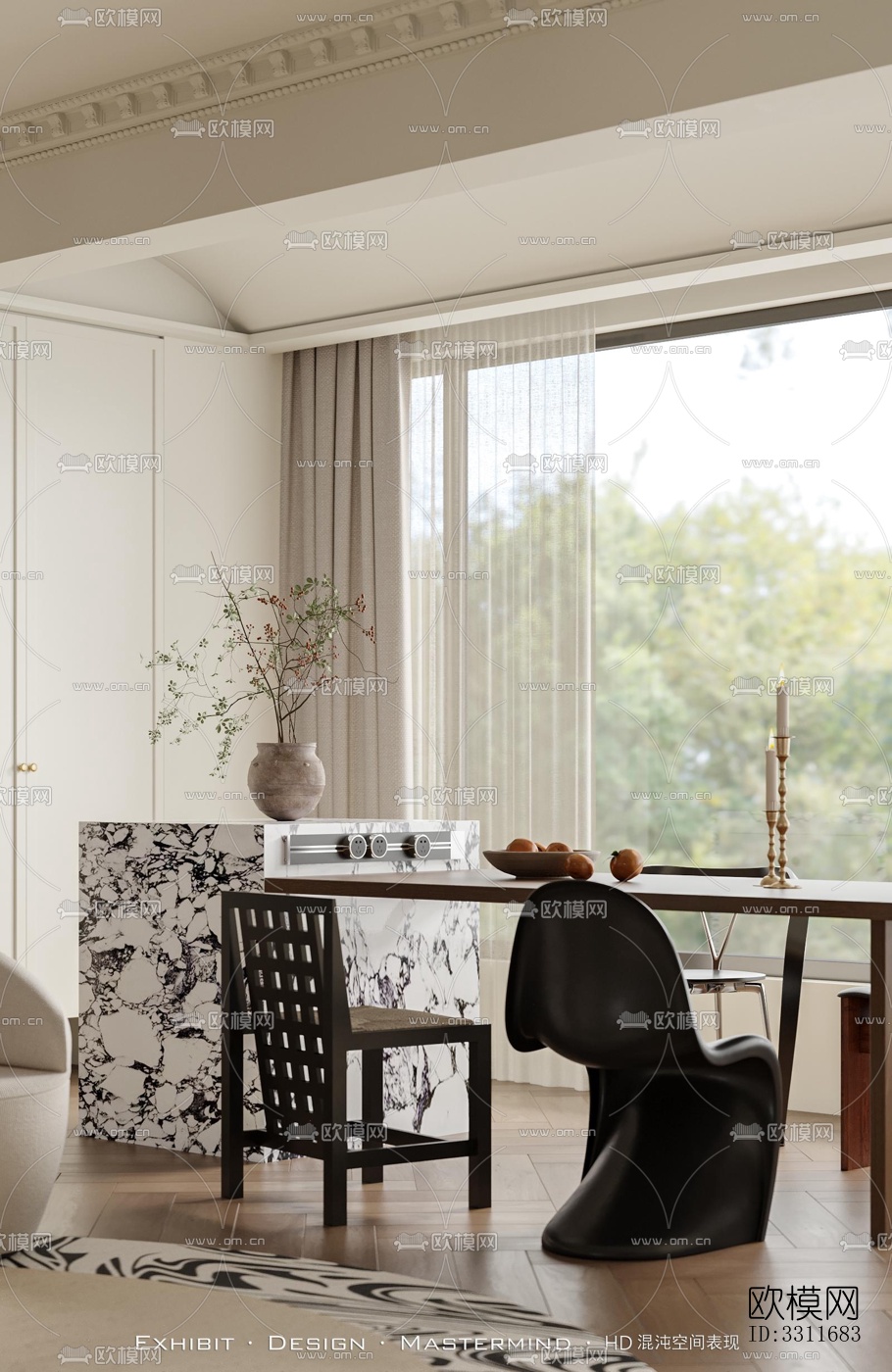 现代客餐厅效果图下载（渲染图1）