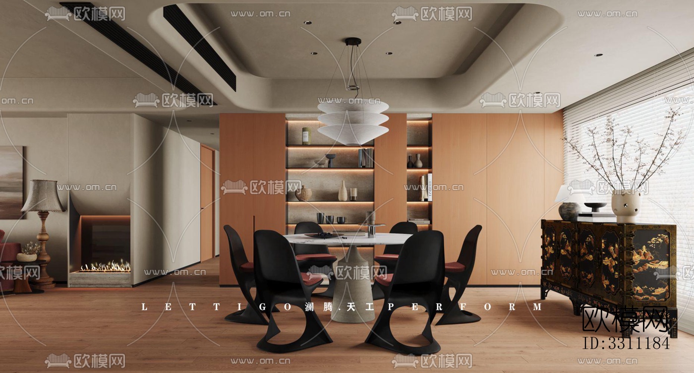 现代客餐厅效果图下载（渲染图10）