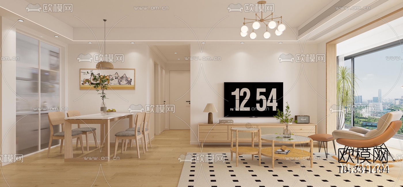现代客餐厅效果图下载（渲染图5）