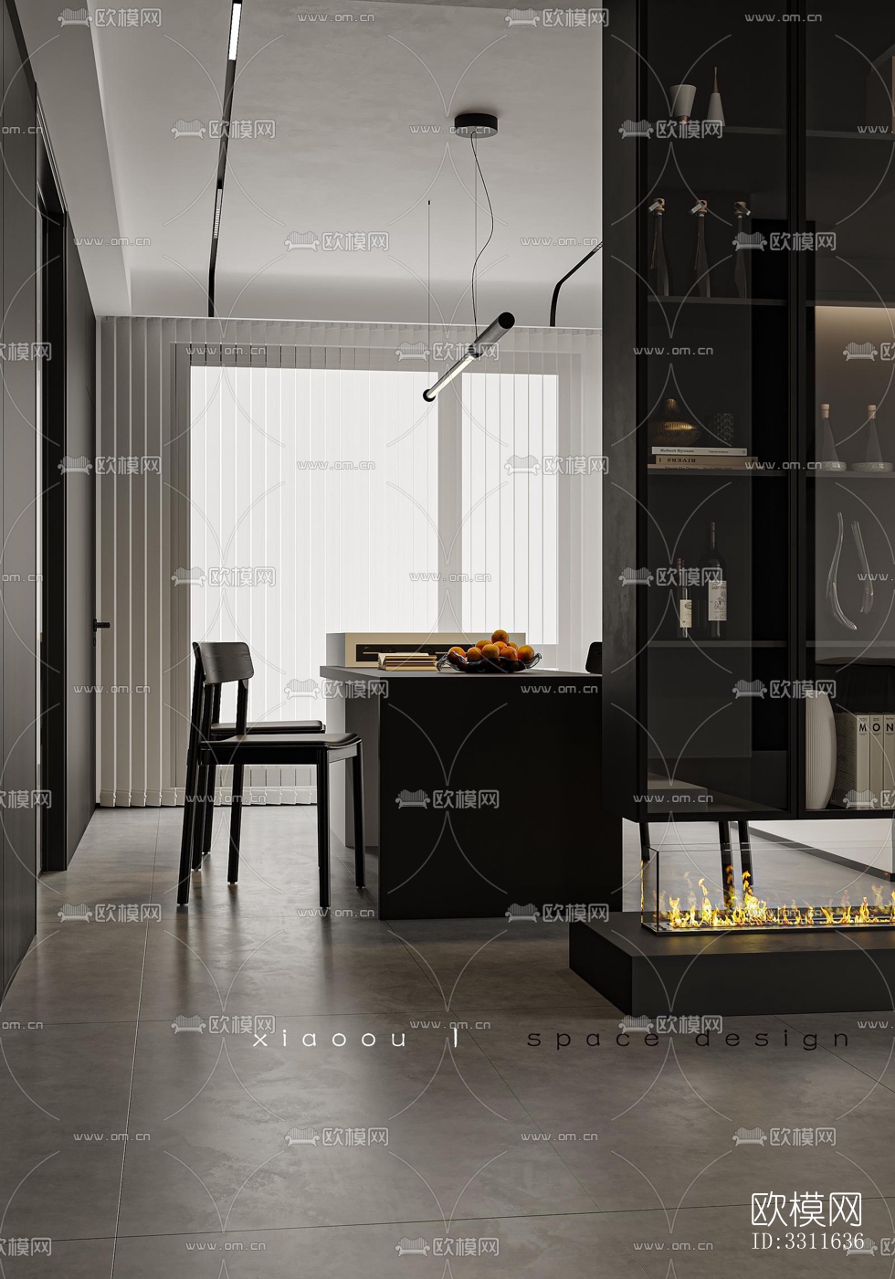 现代客餐厅效果图下载（渲染图5）