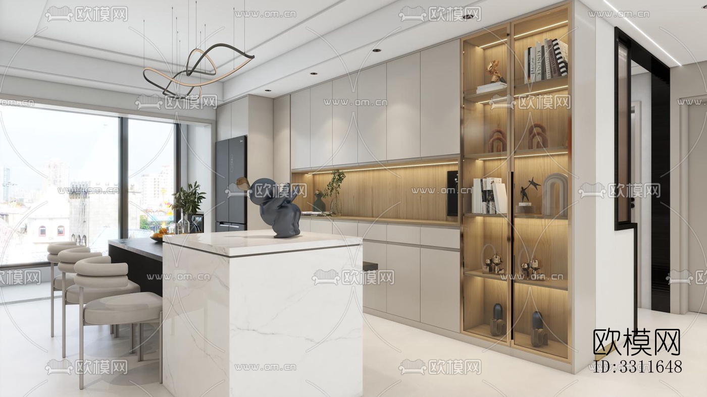 现代客餐厅效果图下载（渲染图3）