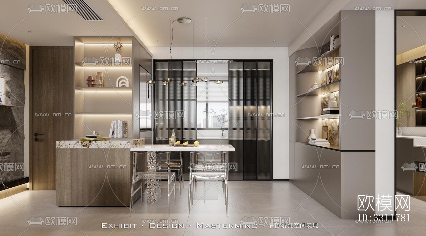 现代客餐厅效果图下载（渲染图4）