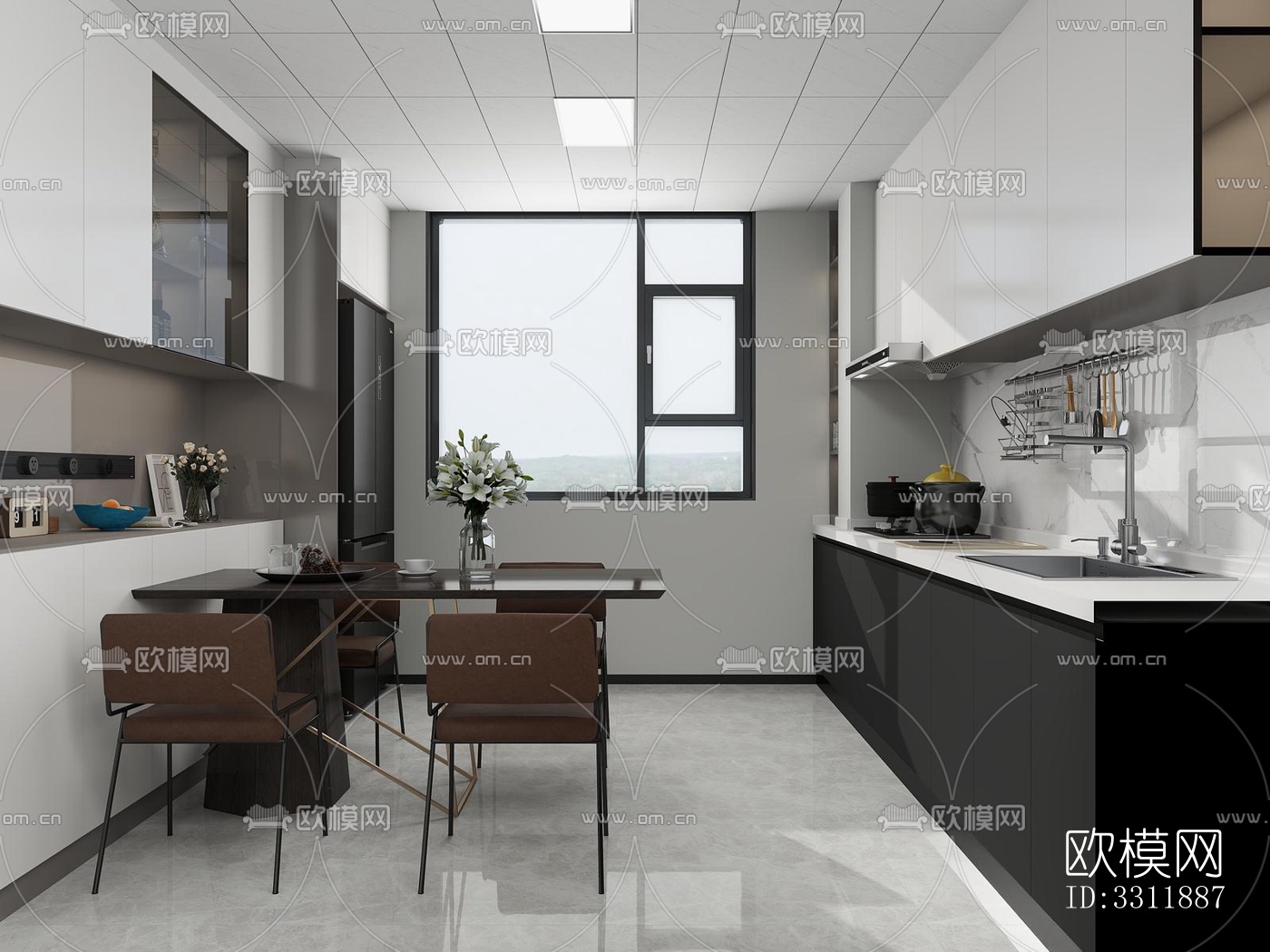 现代客餐厅效果图下载（渲染图4）