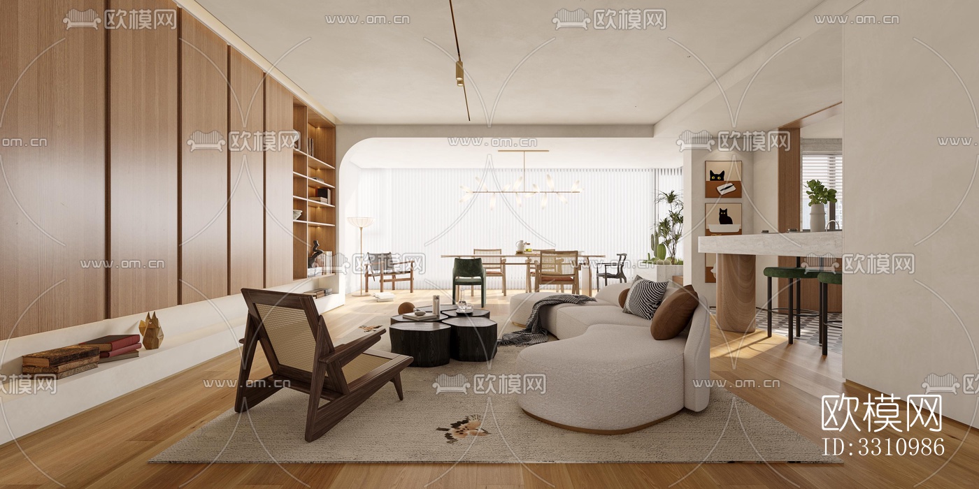 现代客餐厅效果图下载（渲染图1）