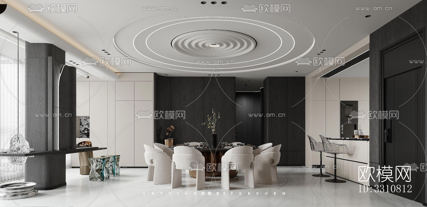 现代客餐厅效果图下载（渲染图7）