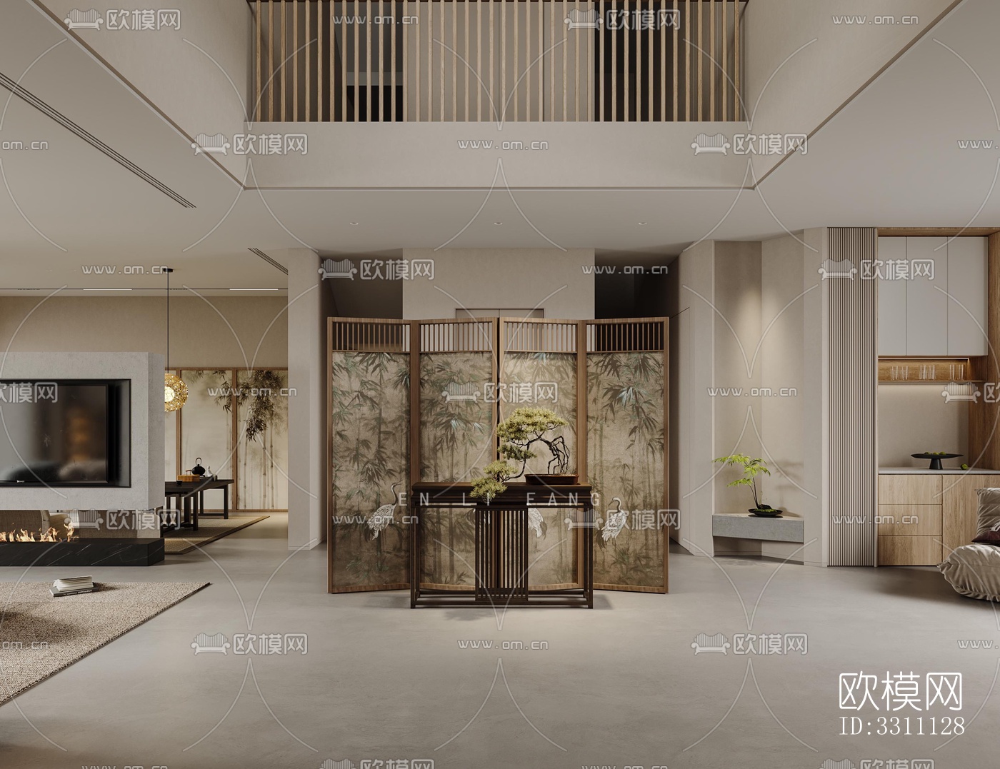 现代客餐厅效果图下载（渲染图1）