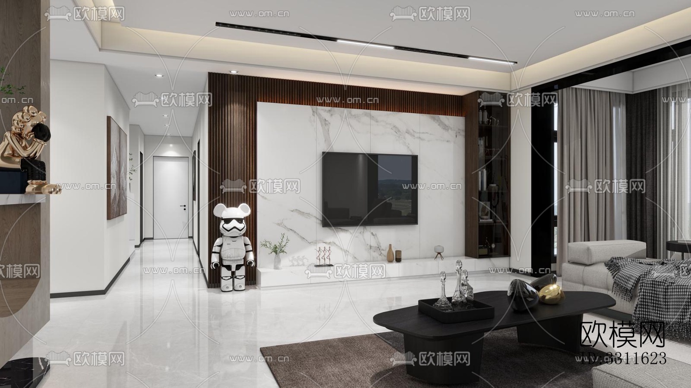 现代客餐厅效果图下载（渲染图1）