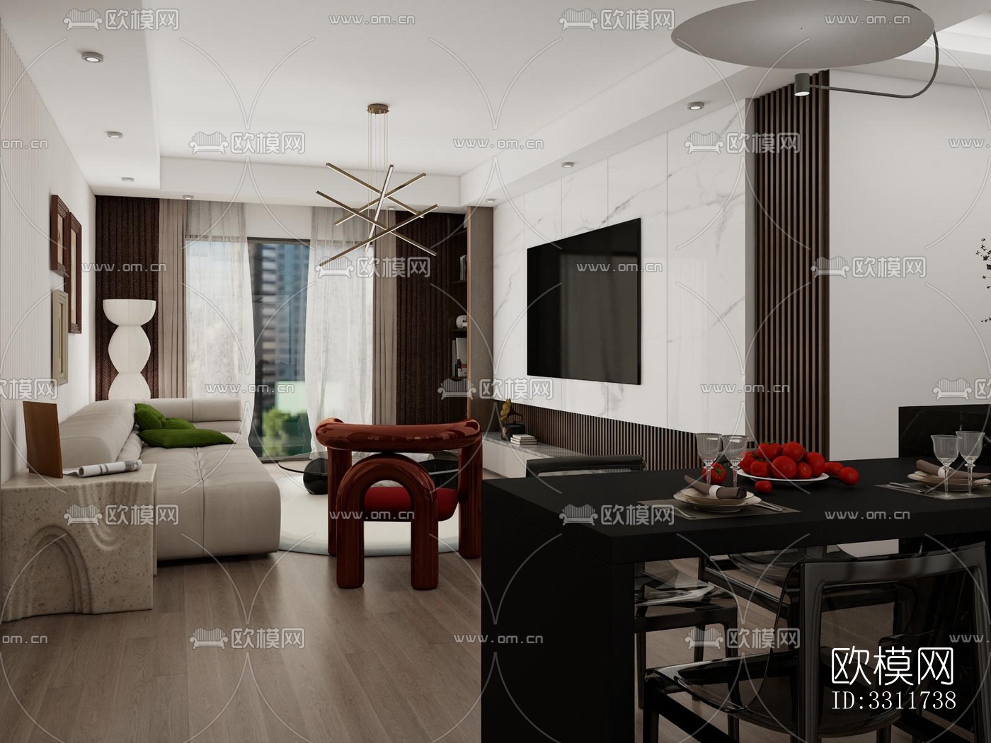 现代客餐厅效果图下载（渲染图3）