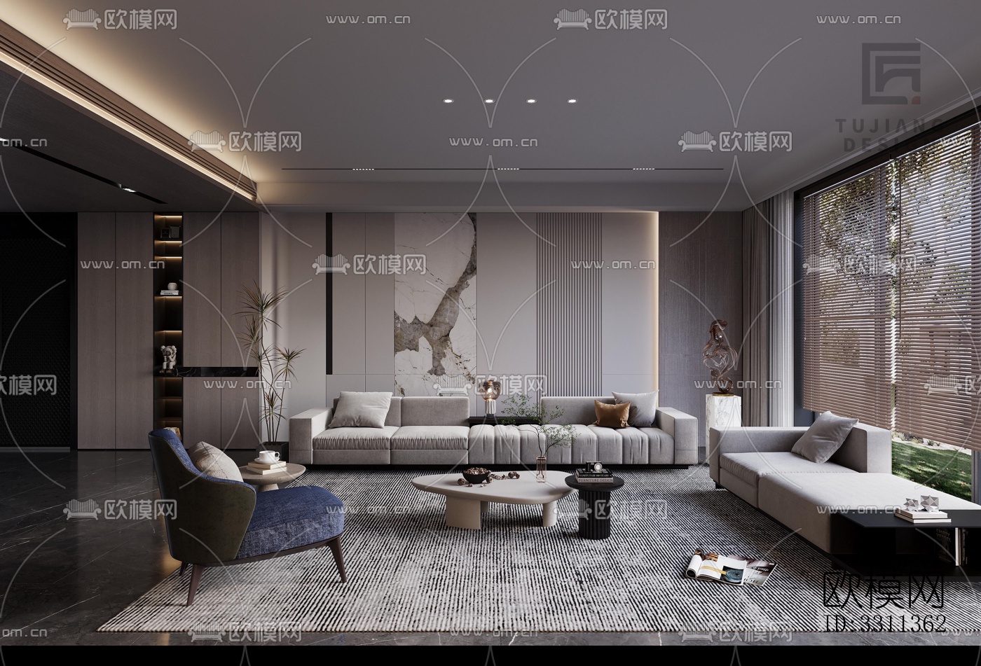 现代客餐厅效果图下载（渲染图1）