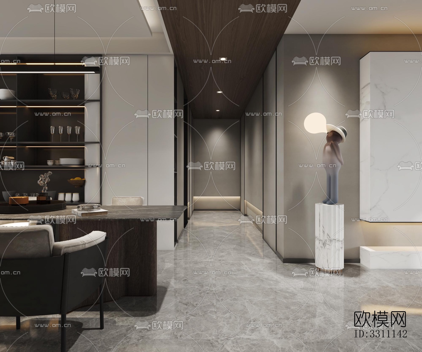 现代客餐厅效果图下载（渲染图1）