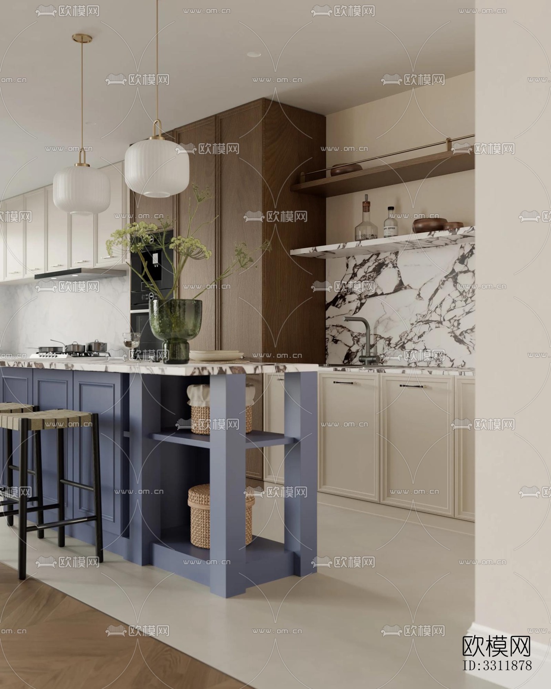 现代客餐厅效果图下载（渲染图1）