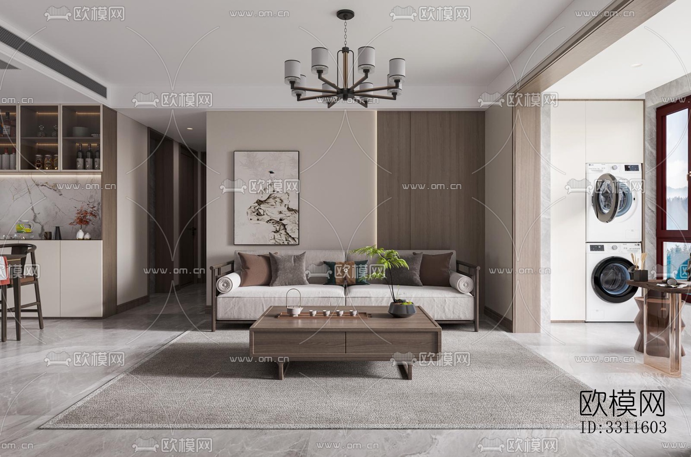 现代客餐厅效果图下载（渲染图3）