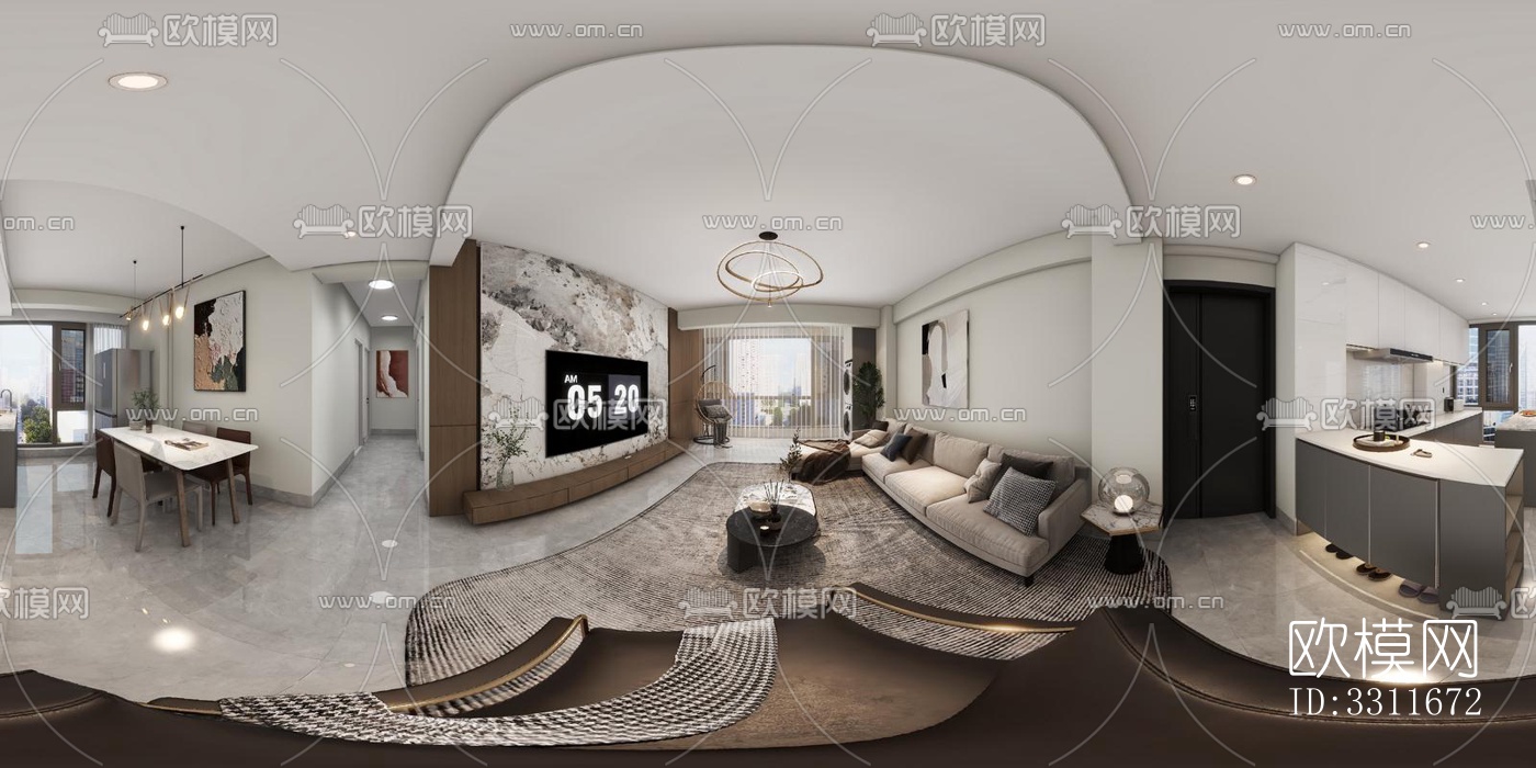 现代客餐厅效果图下载（渲染图4）