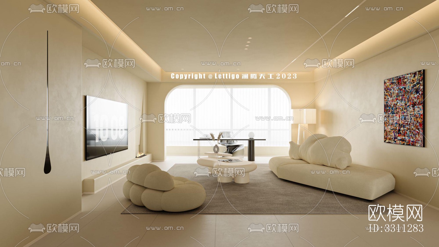 现代客餐厅效果图下载（渲染图3）