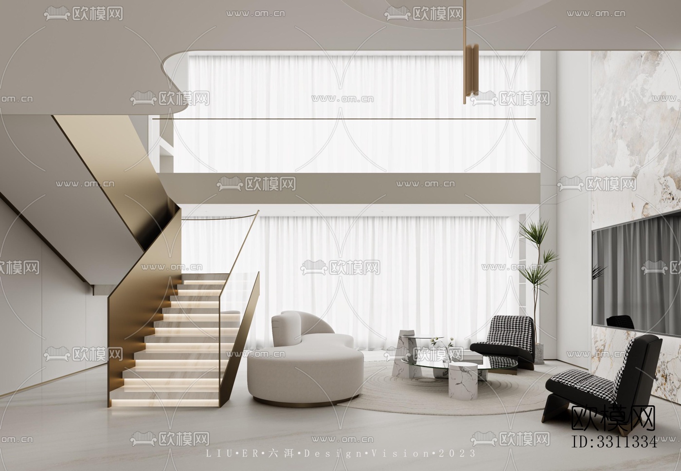 现代客餐厅效果图下载（渲染图4）