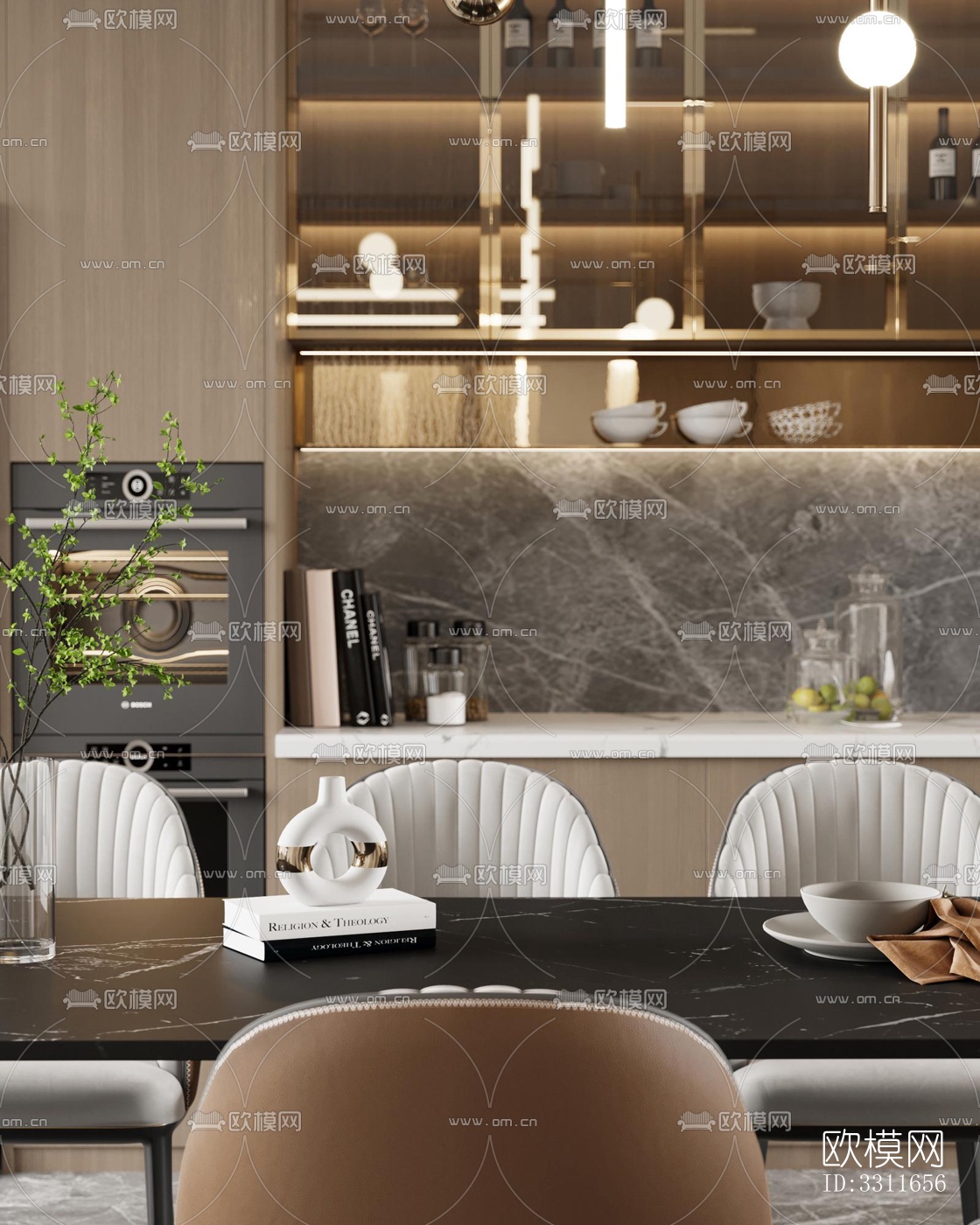 现代客餐厅效果图下载（渲染图5）