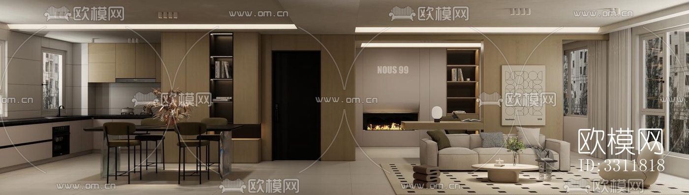 现代客餐厅效果图下载（渲染图2）