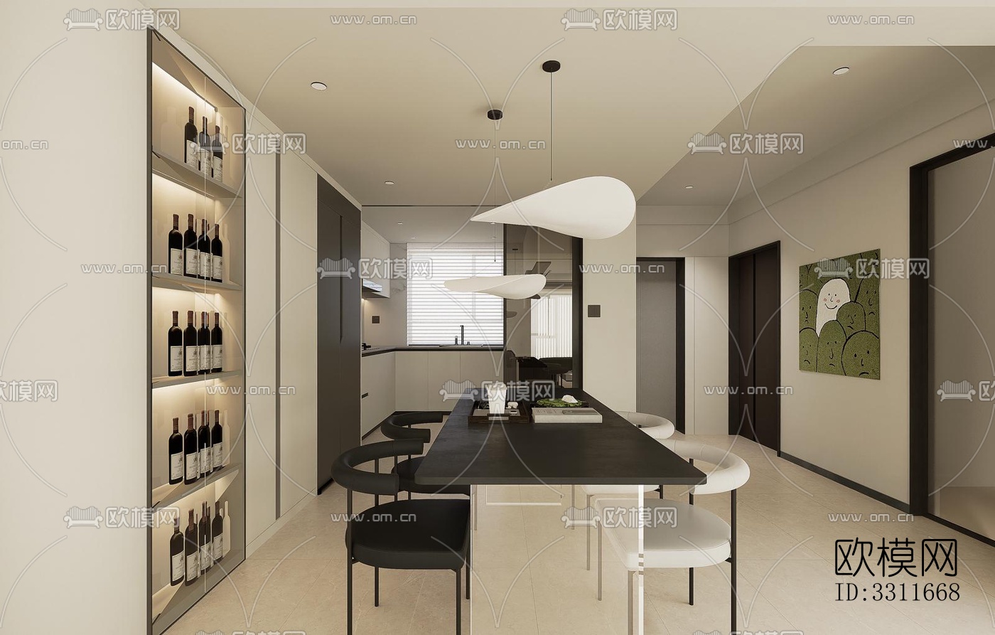 现代客餐厅效果图下载（渲染图5）