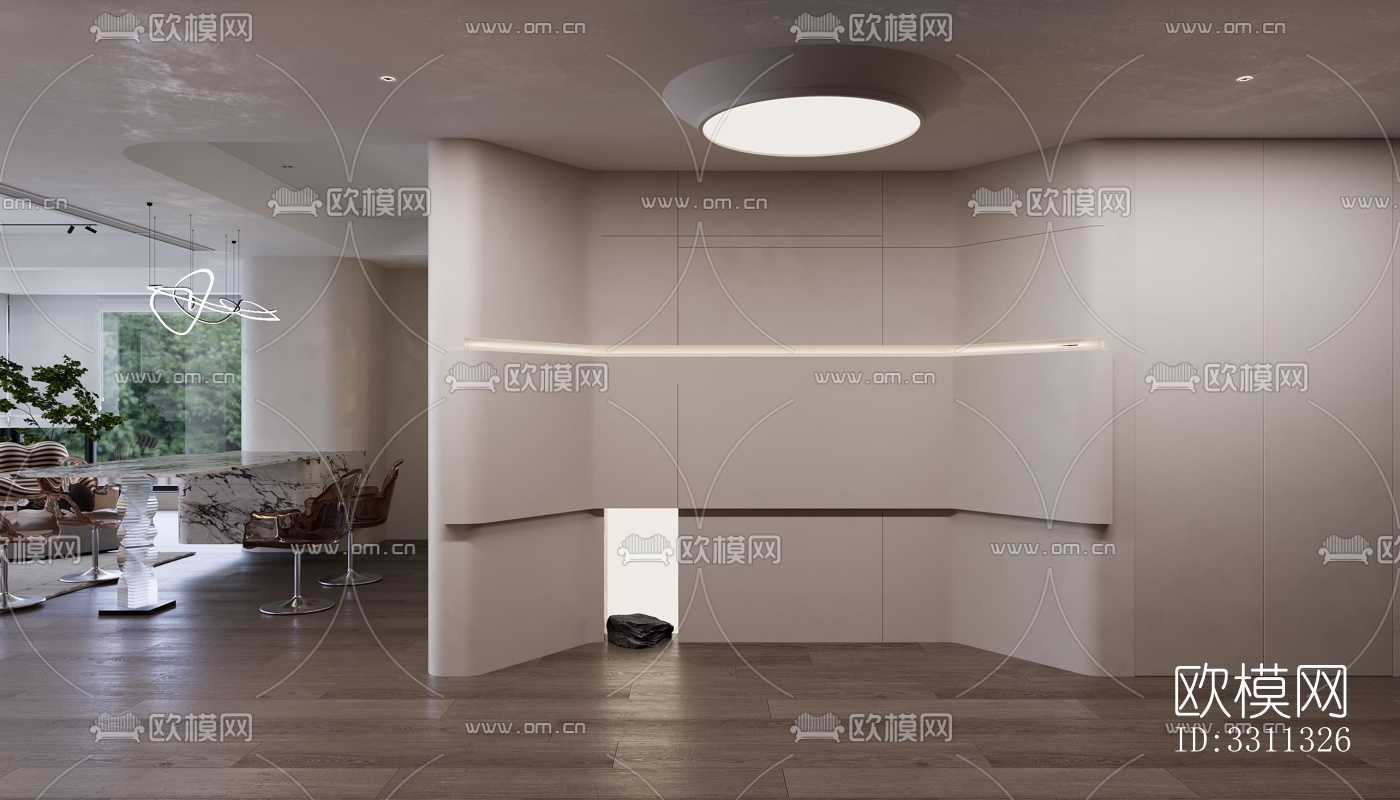 现代客餐厅效果图下载（渲染图1）