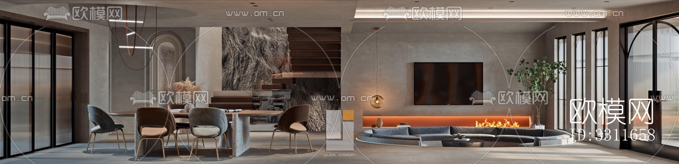 现代客餐厅效果图下载（渲染图2）