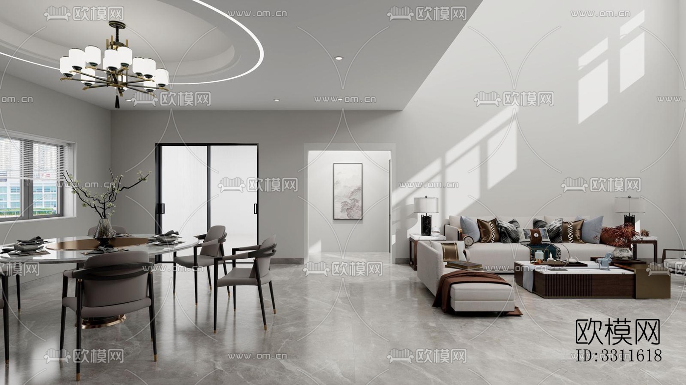 现代客餐厅效果图下载（渲染图4）