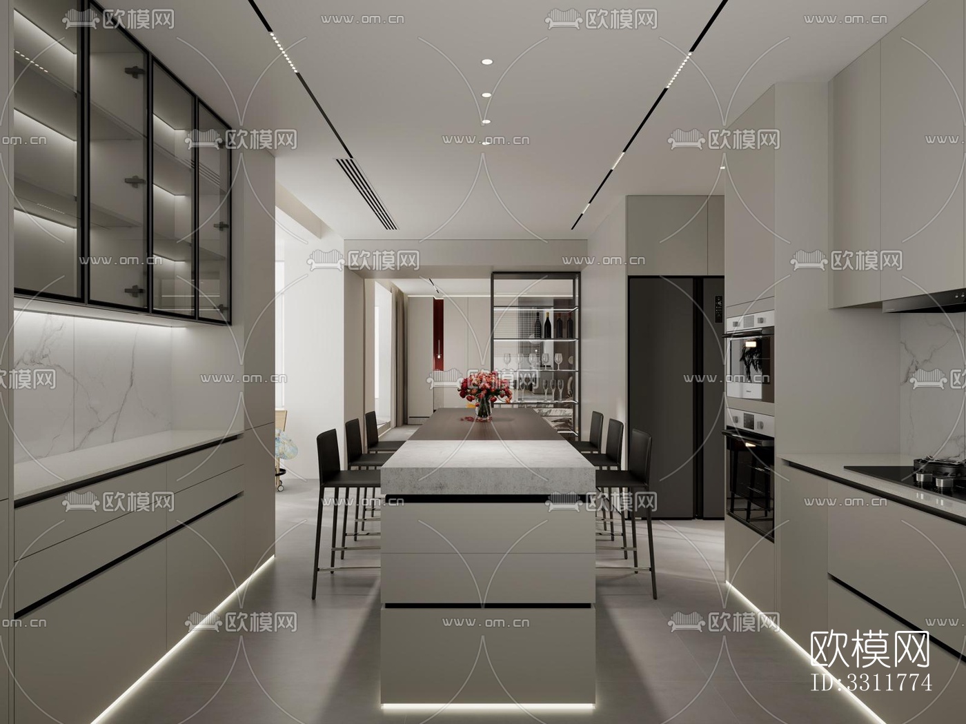 现代客餐厅效果图下载（渲染图1）