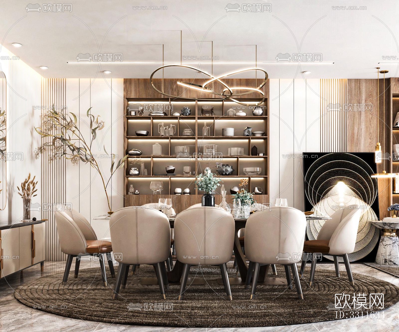 现代客餐厅效果图下载（渲染图1）