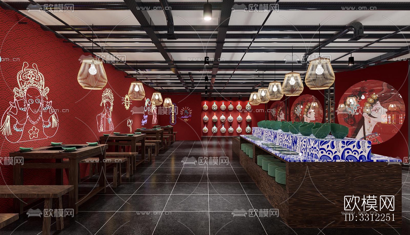 新中式中餐厅效果图下载（渲染图8）