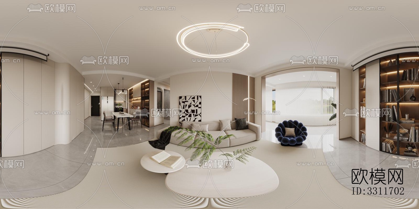 现代客餐厅效果图下载（渲染图1）