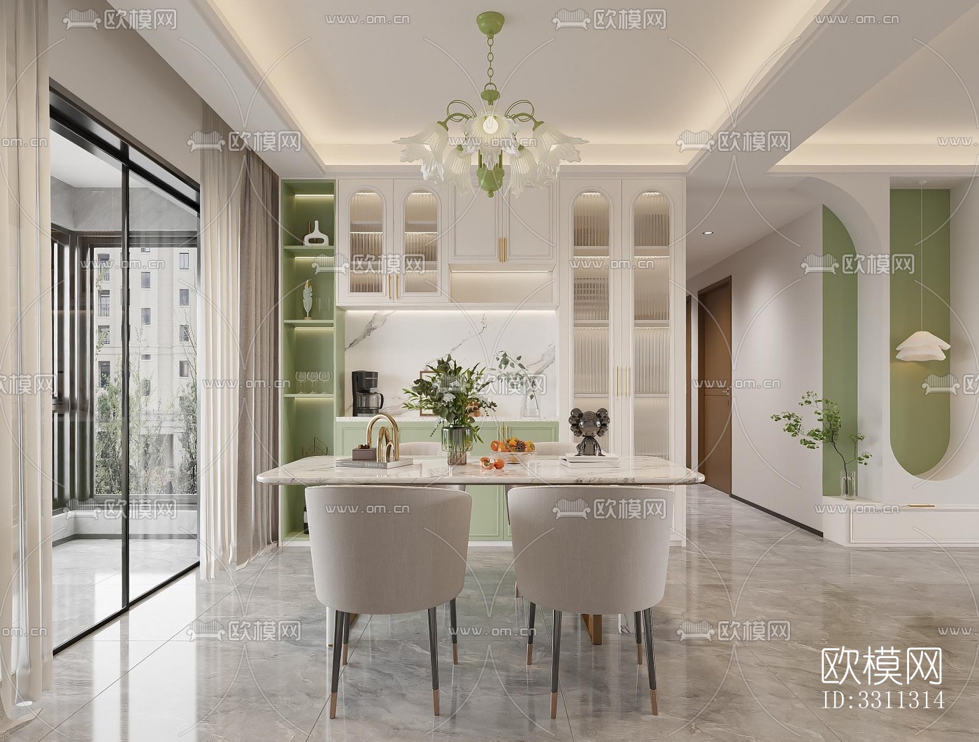 现代客餐厅效果图下载（渲染图3）
