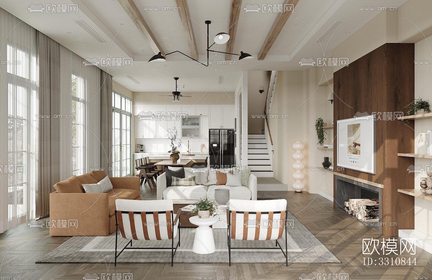 现代客餐厅效果图下载（渲染图6）