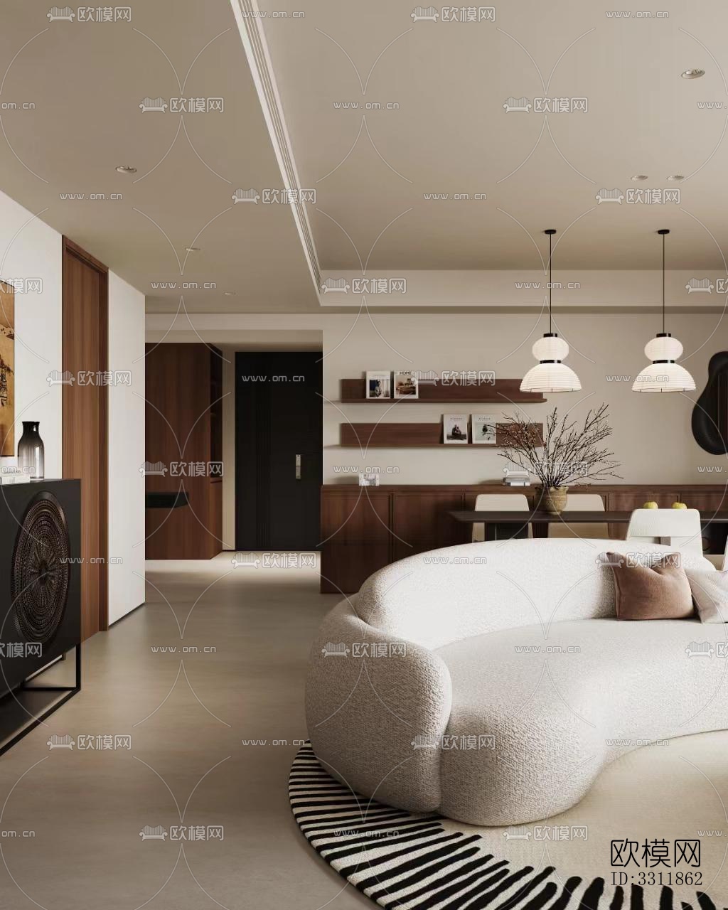 现代客餐厅效果图下载（渲染图1）