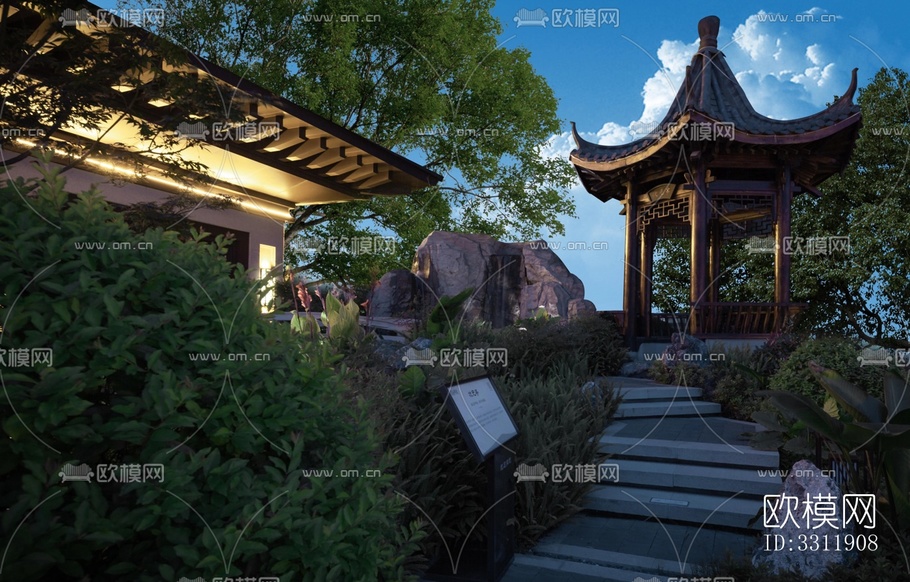 中式陽臺花園效果圖下載(渲染圖6)