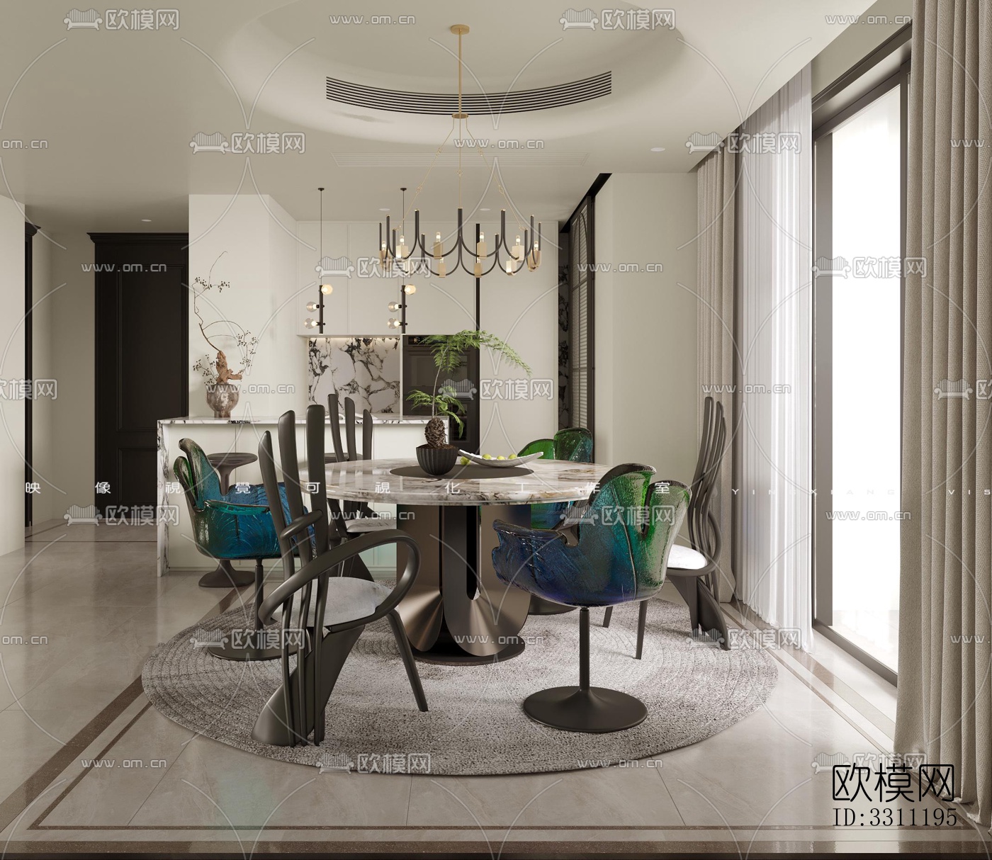 现代客餐厅效果图下载（渲染图7）