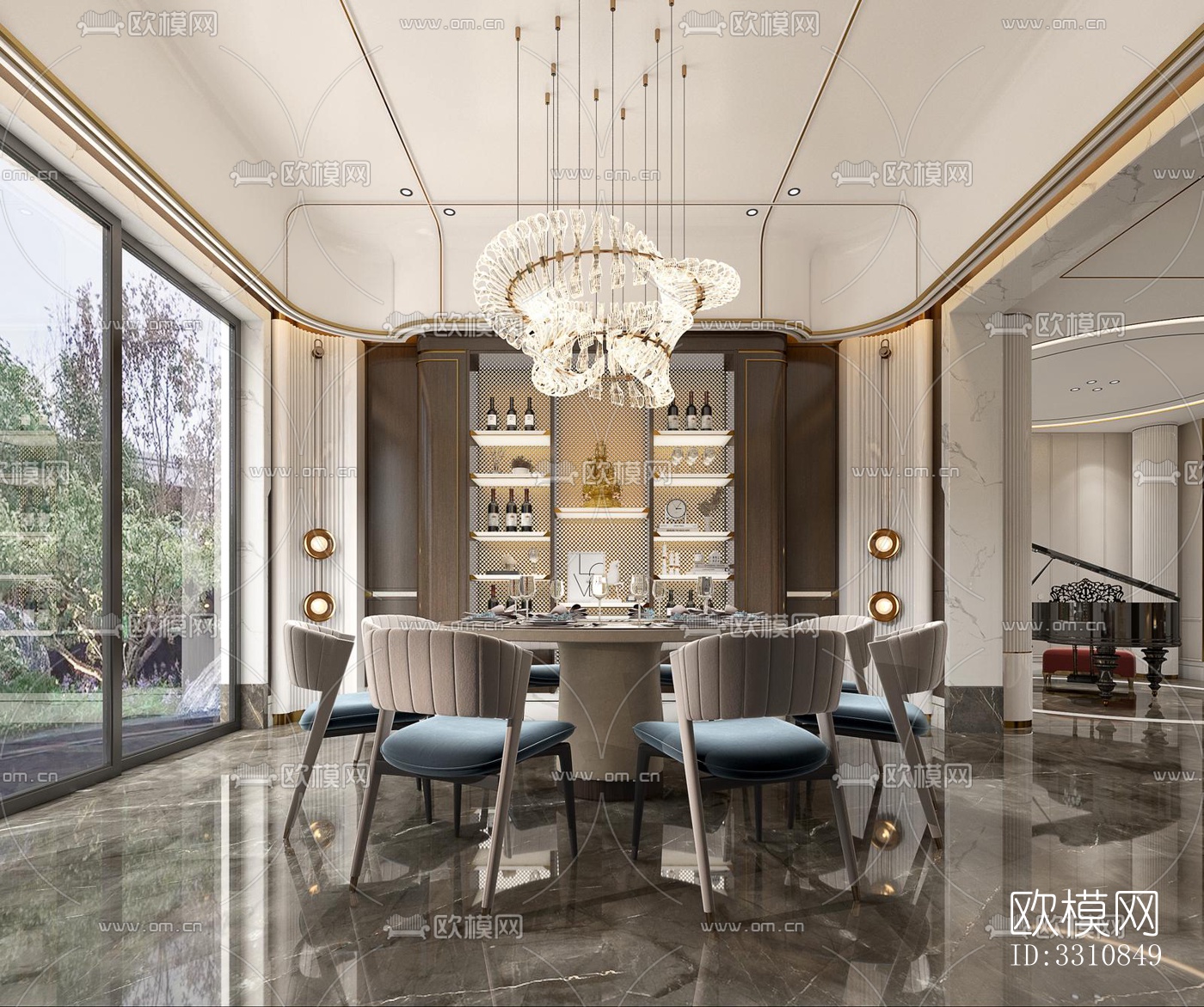 现代客餐厅效果图下载（渲染图10）