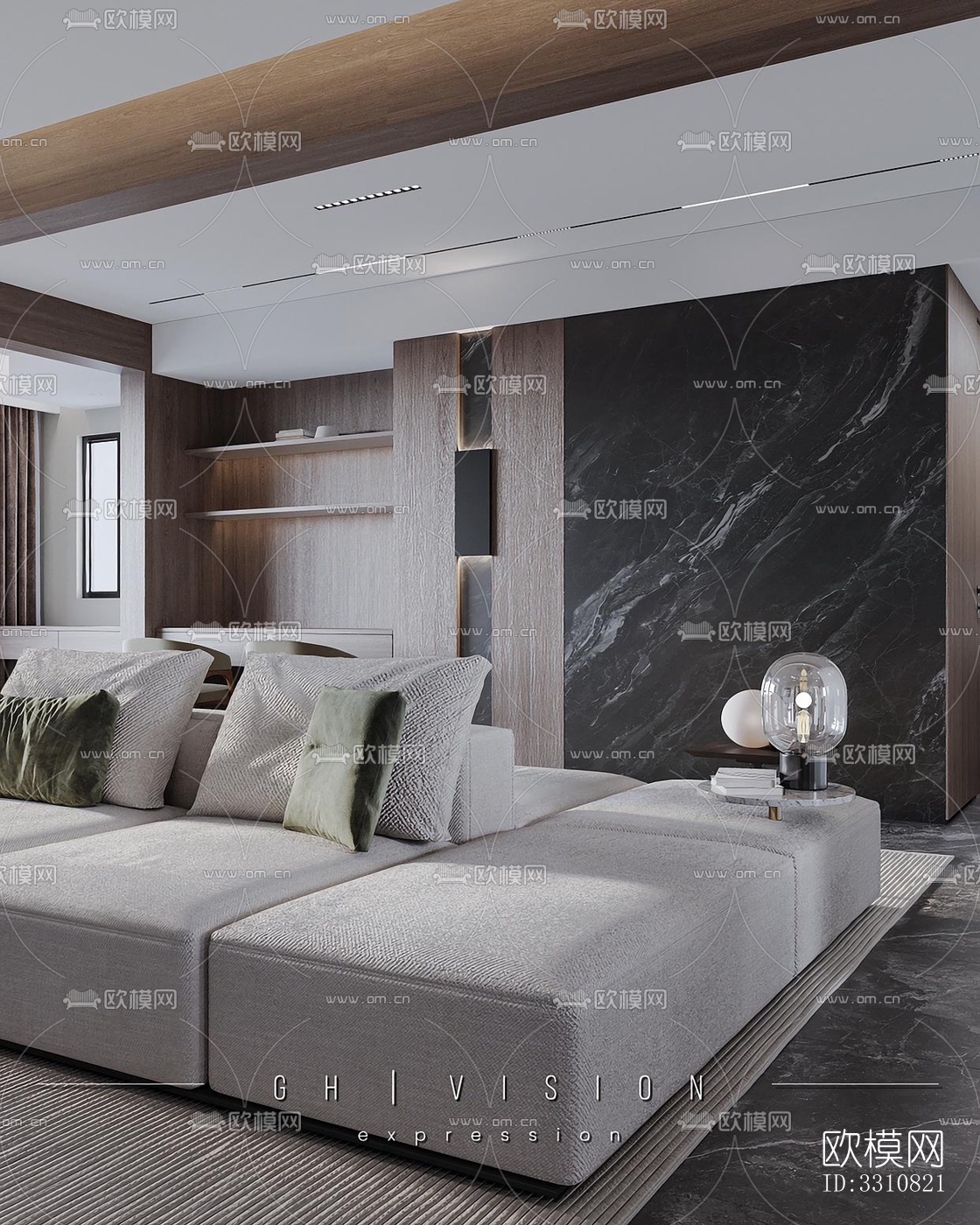 现代客餐厅效果图下载（渲染图1）