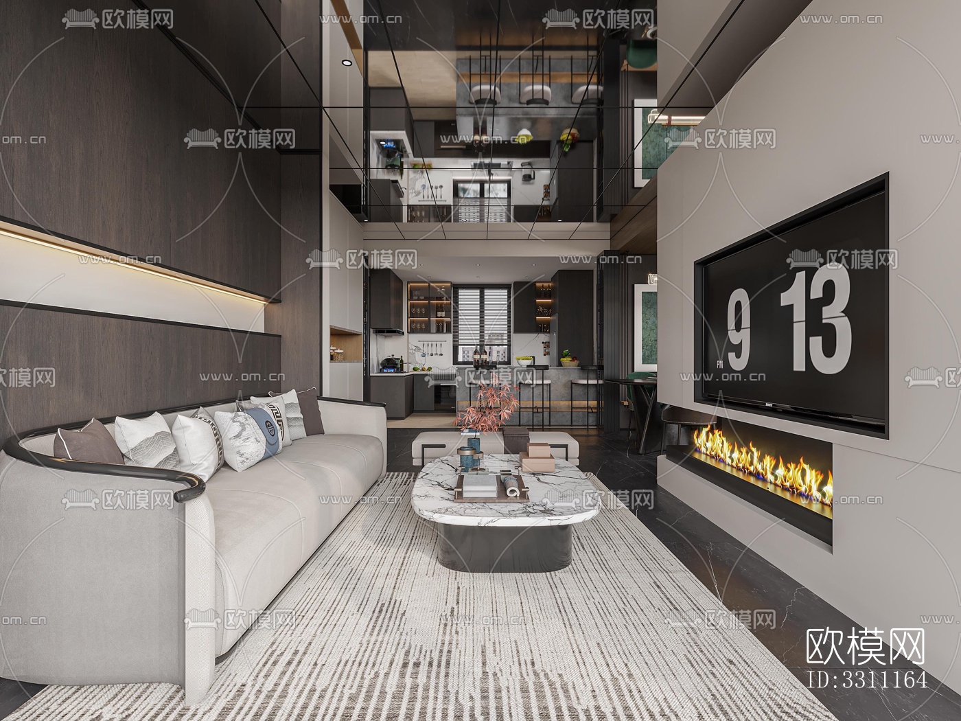 现代客餐厅效果图下载（渲染图8）