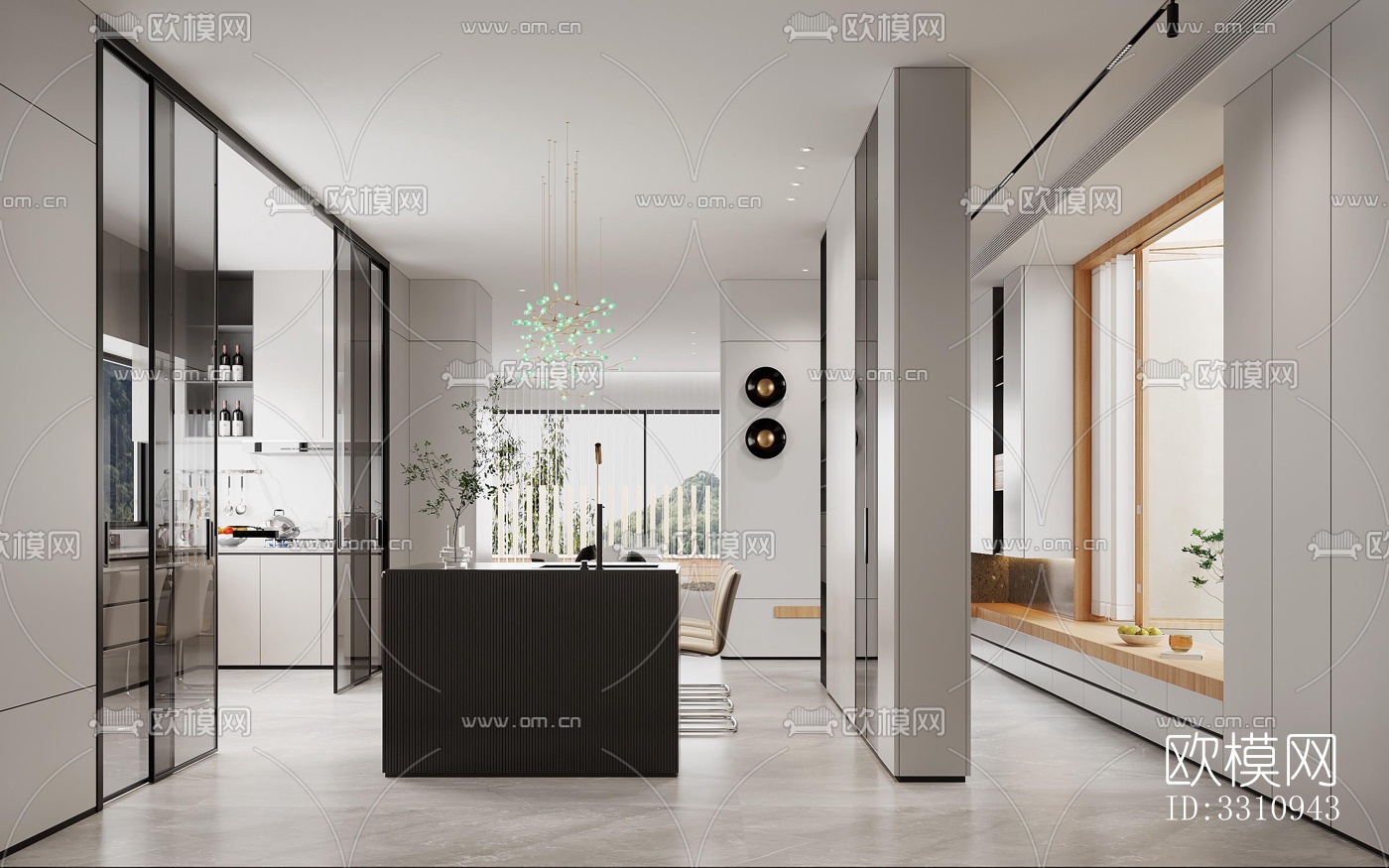 现代客餐厅效果图下载（渲染图2）