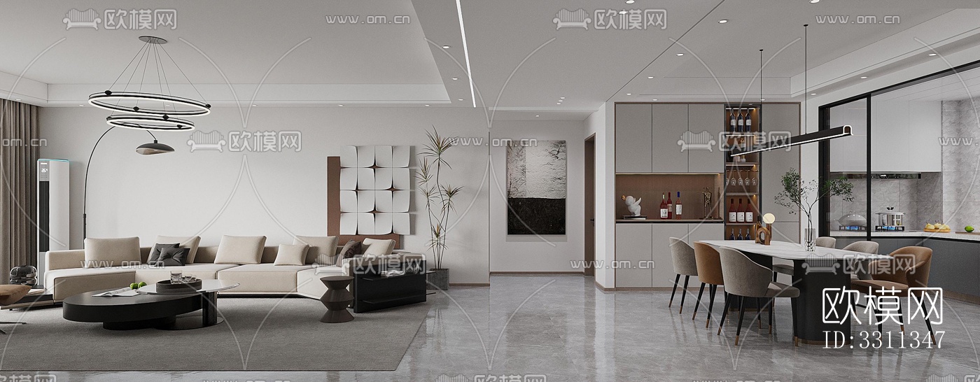 现代客餐厅效果图下载（渲染图7）