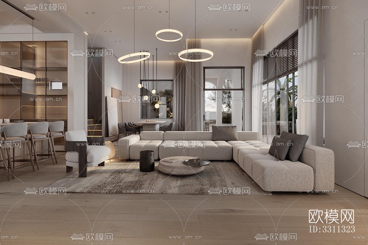 现代客餐厅效果图下载（渲染图14）