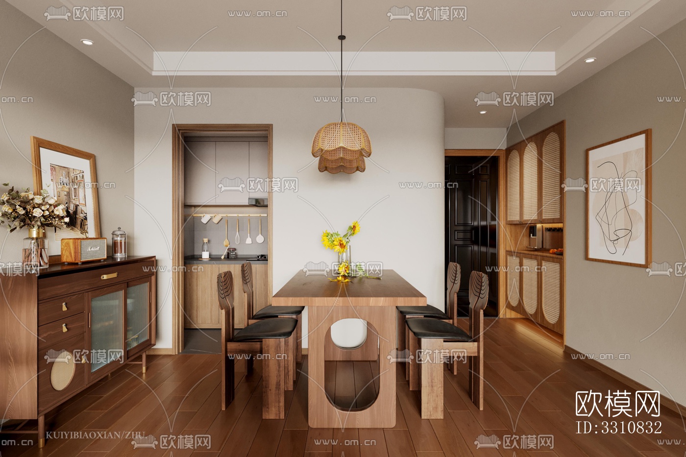 现代客餐厅效果图下载（渲染图2）