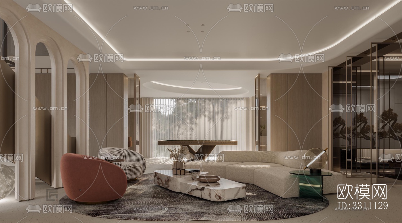 现代客餐厅效果图下载（渲染图3）