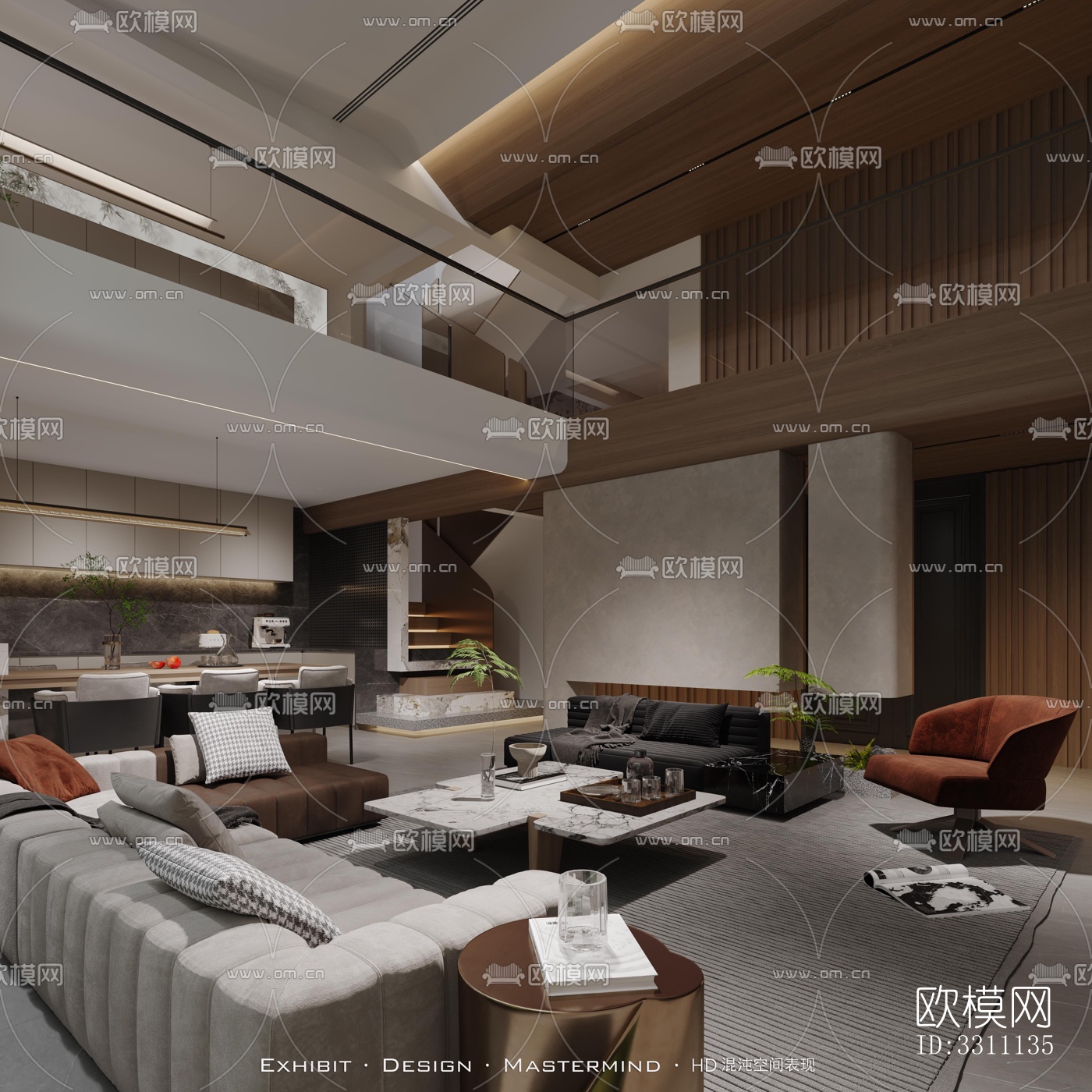 现代客餐厅效果图下载（渲染图4）