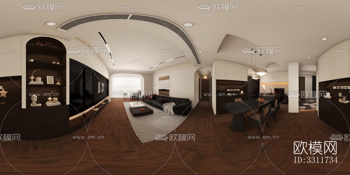 现代客餐厅效果图下载（渲染图1）