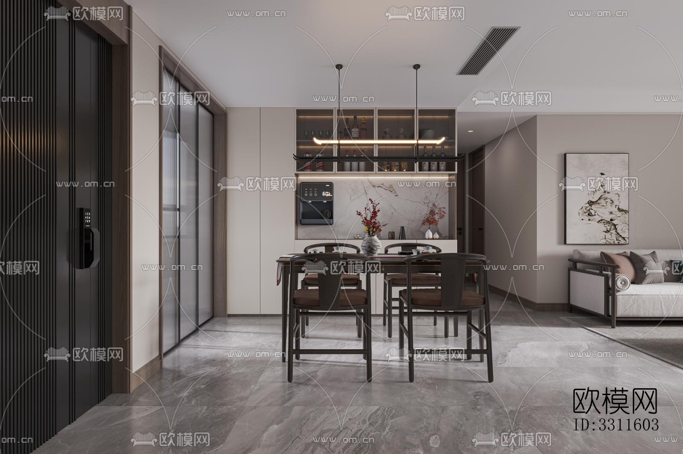 现代客餐厅效果图下载（渲染图1）