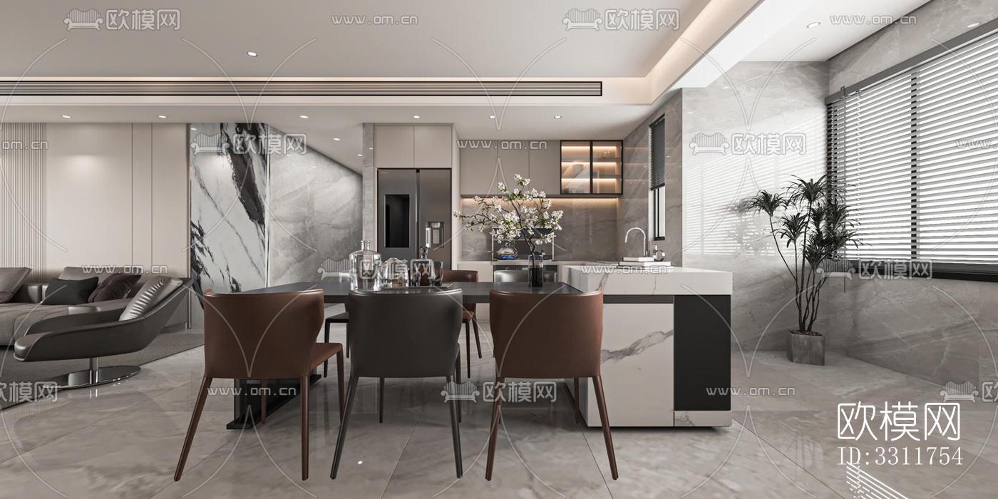 现代客餐厅效果图下载（渲染图7）