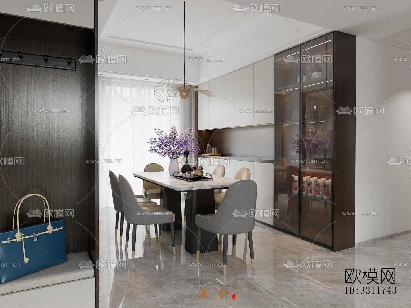 现代客餐厅效果图下载（渲染图2）