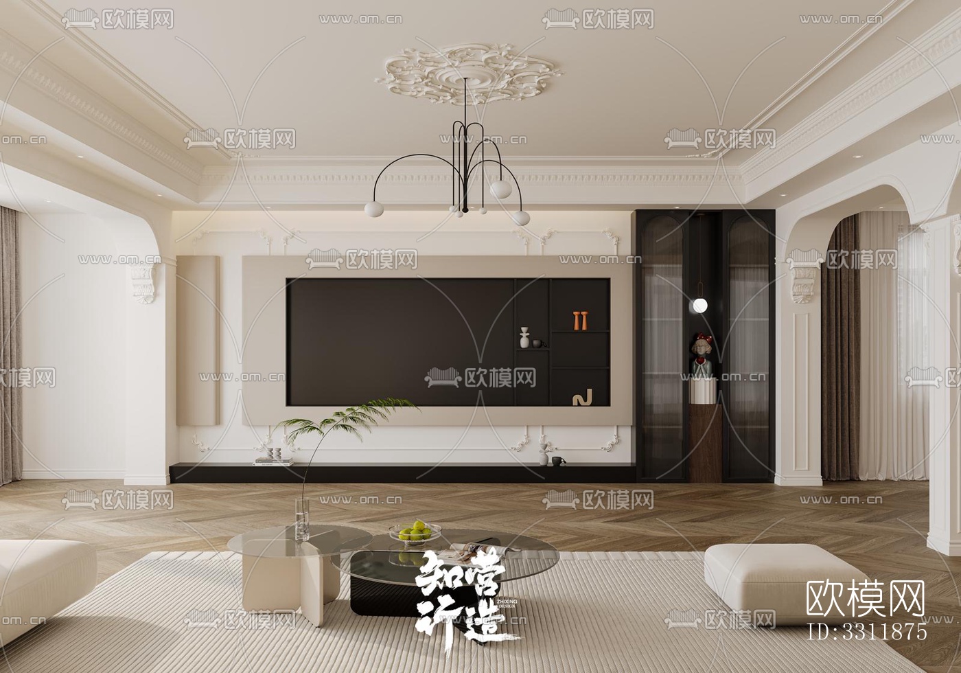 现代客餐厅效果图下载（渲染图1）